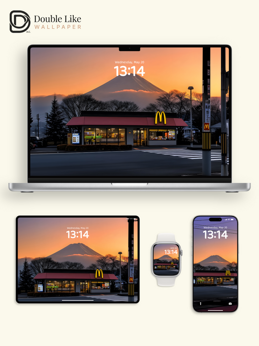 McDonald's Mount Fuji Sunset Street Aesthetic Digital Art Wallpaper Pack [#ZJYX0470]