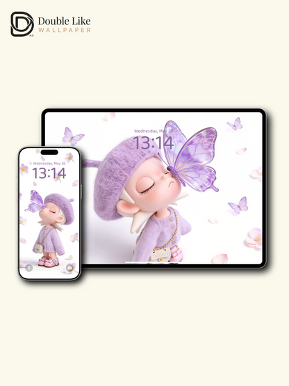Purple Butterfly Fairy Dream Wallpaper – Cute 3D Doll Crystal Butterfly Lock Screen Set [#JJ375]