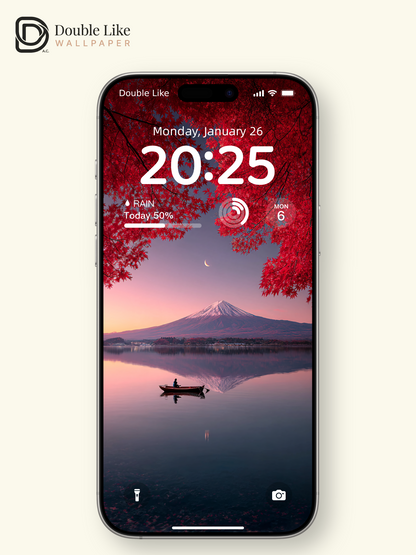 Mount Fuji Autumn Maple Leaf Lake Sunset Dreamy Landscape Aesthetic Wallpaper Pack [#JJ1217]