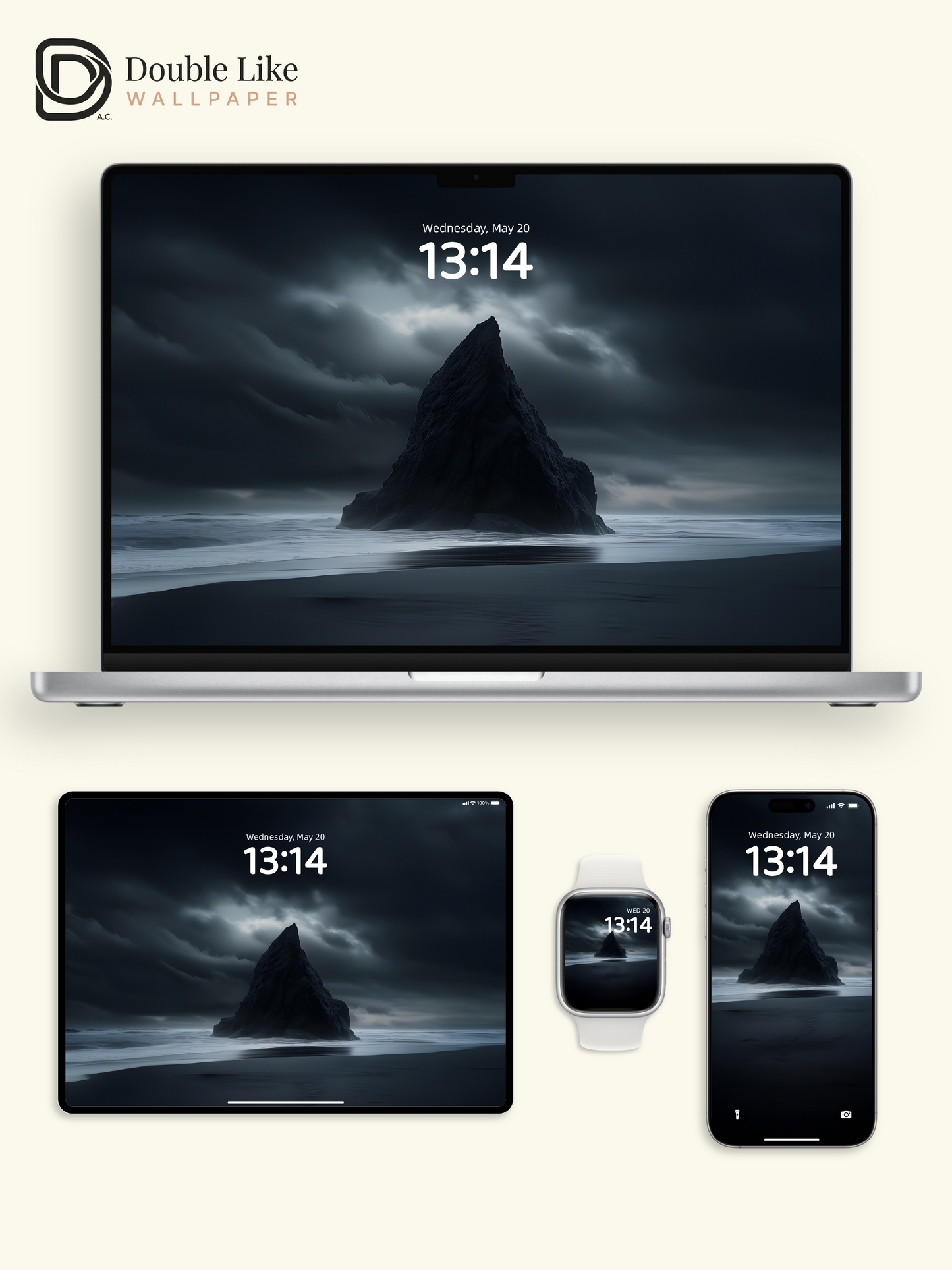 Combined Product Name: Stormy Dark Beach Lone Sea Rock Lonely Calming Inspirational Dark Tone Ocean Landscape Full-Device Wallpaper Pack [#ZMY026]