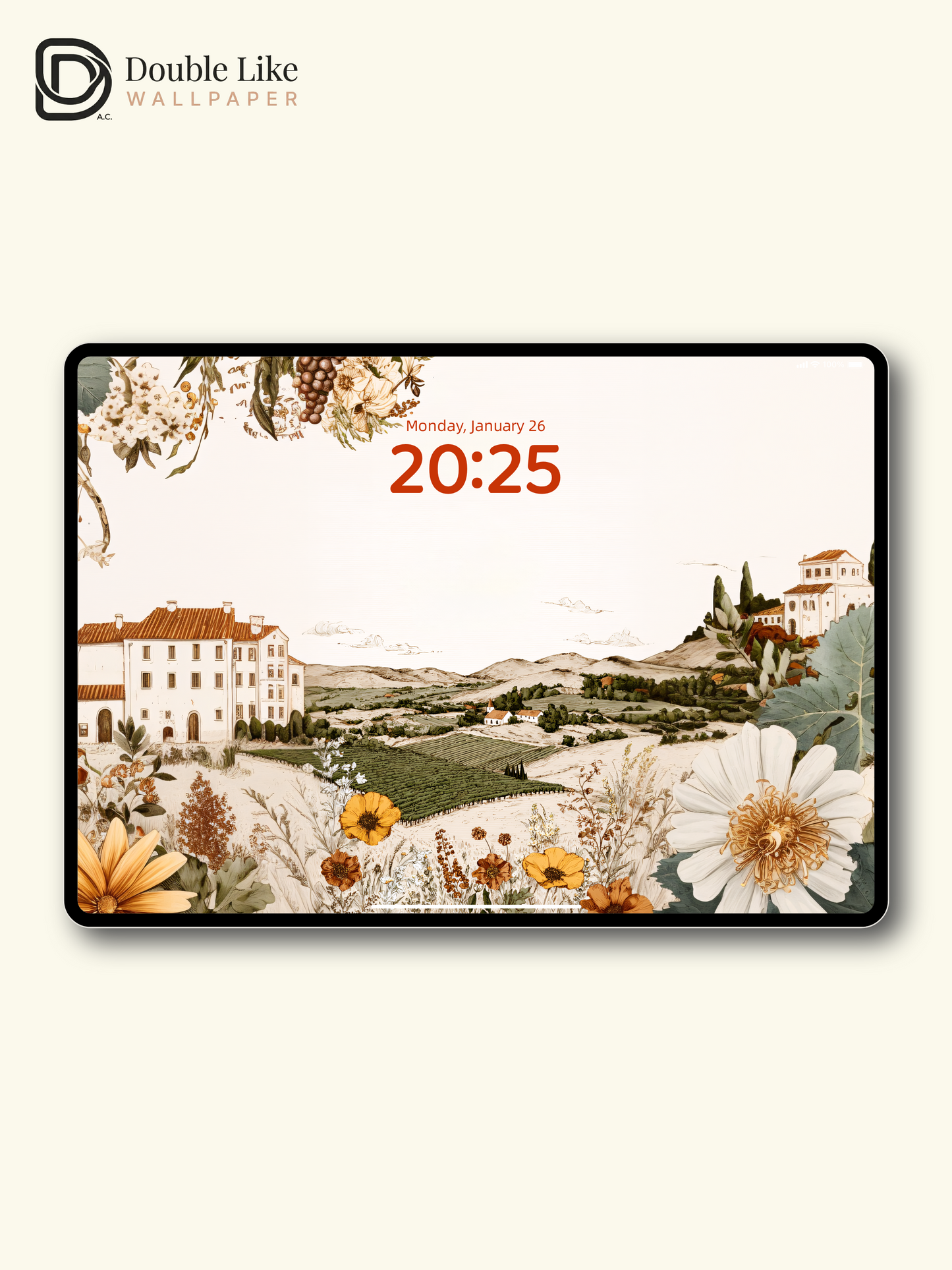 Vintage Tuscany Vineyard Manor Floral Illustration Wallpaper Pack [#JJ1214]