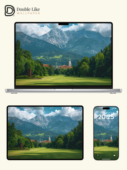 Peaceful Alpine Town Mountain Landscape Lock Screen Wallpaper Pack [#ZJYX0197]