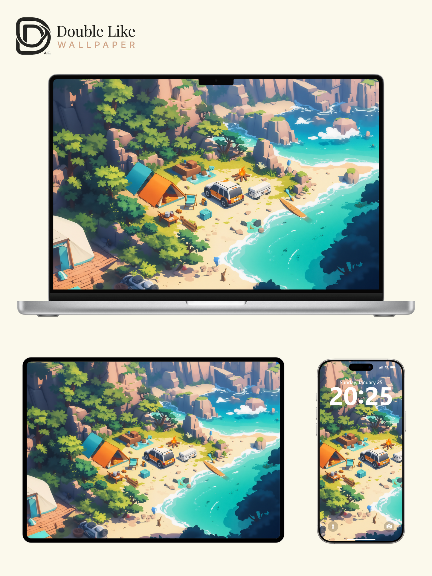 Beach Camping Seaside Adventure Illustration Aesthetic Wallpaper Pack [#WGF022]