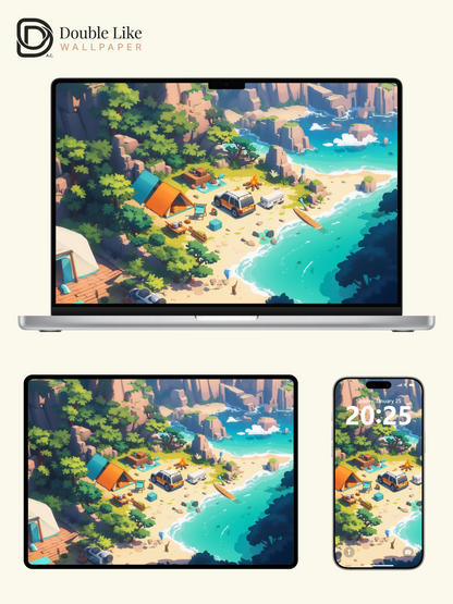 Beach Camping Seaside Adventure Illustration Aesthetic Wallpaper Pack [#WGF022]