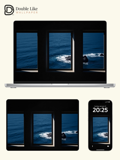 Minimalist Ocean Window View & Blue Sea Aesthetic Wallpaper Pack [#JJ230803]