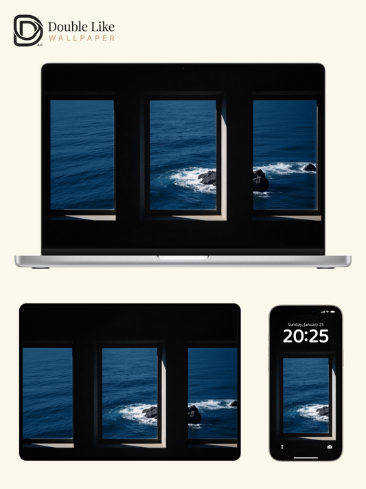 Minimalist Ocean Window View & Blue Sea Aesthetic Wallpaper Pack [#JJ230803]