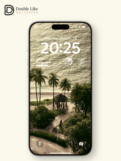 Tropical Beach Sea Sunset Golden Hour Palm Tree Aesthetic Landscape Wallpaper Pack [#JJ1359]