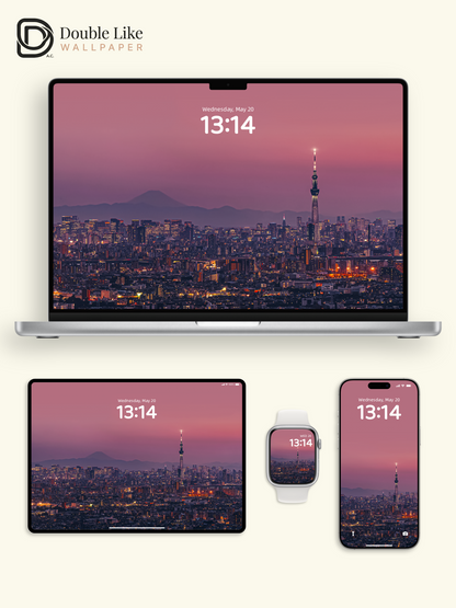 Tokyo Cityscape Sunset Aesthetic Purple Glow Premium Wallpaper Pack [#ZMY509]