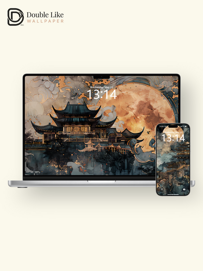 Oriental Vintage Palace Full Moon Luxury Aesthetic Wallpaper Pack [#WGF011]