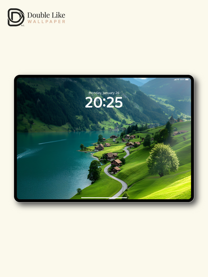 Swiss Alpine Lake & Green Hills Village Aesthetic Wallpaper Pack [#JJ1390]