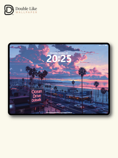 Retro Sunset Ocean Drive Palm Trees Anime Aesthetic Wallpaper Pack [#WGF087]