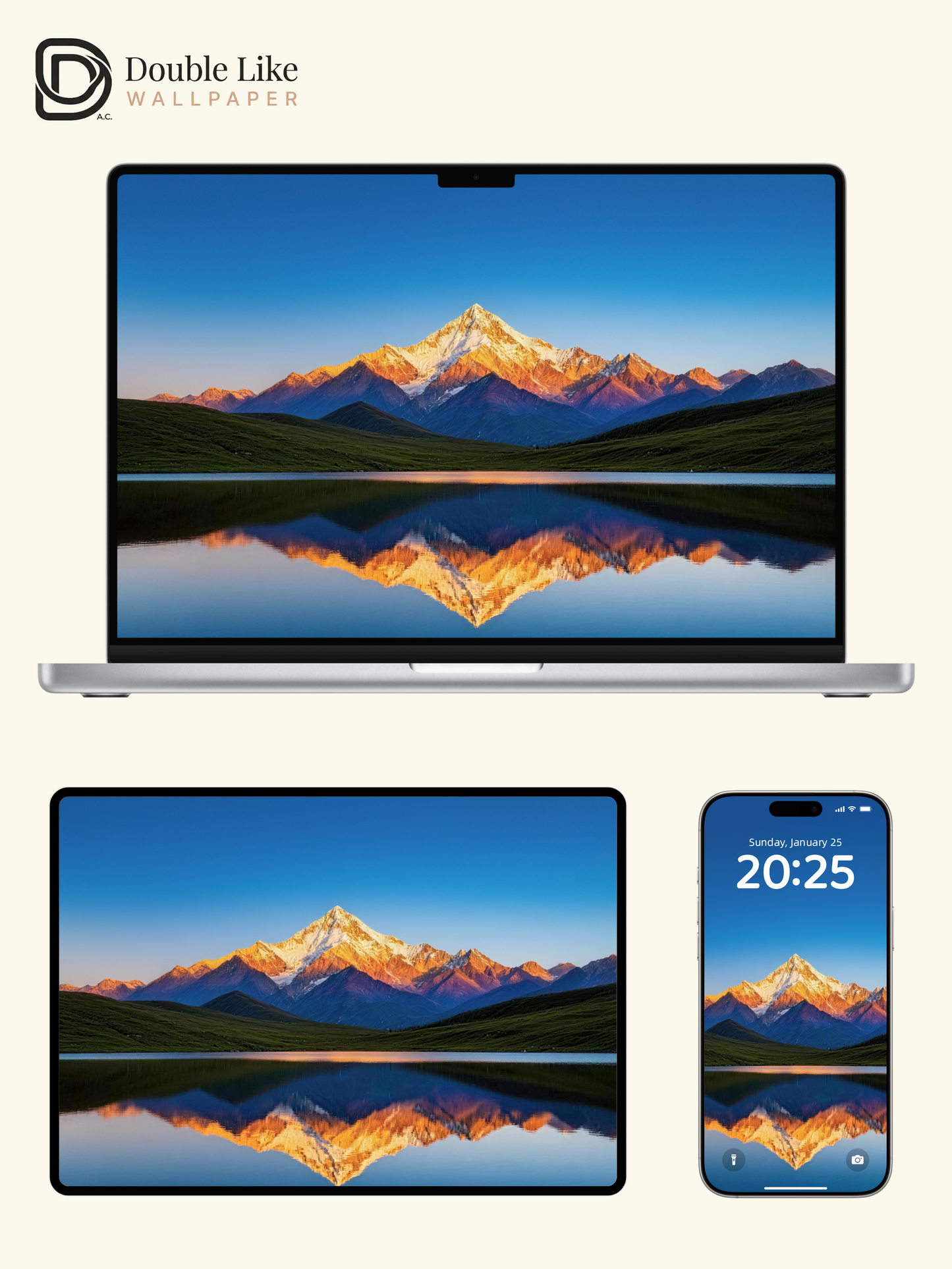 Golden Snow Mountain Lake Healing Landscape Wallpaper Pack [#LFHL30125]