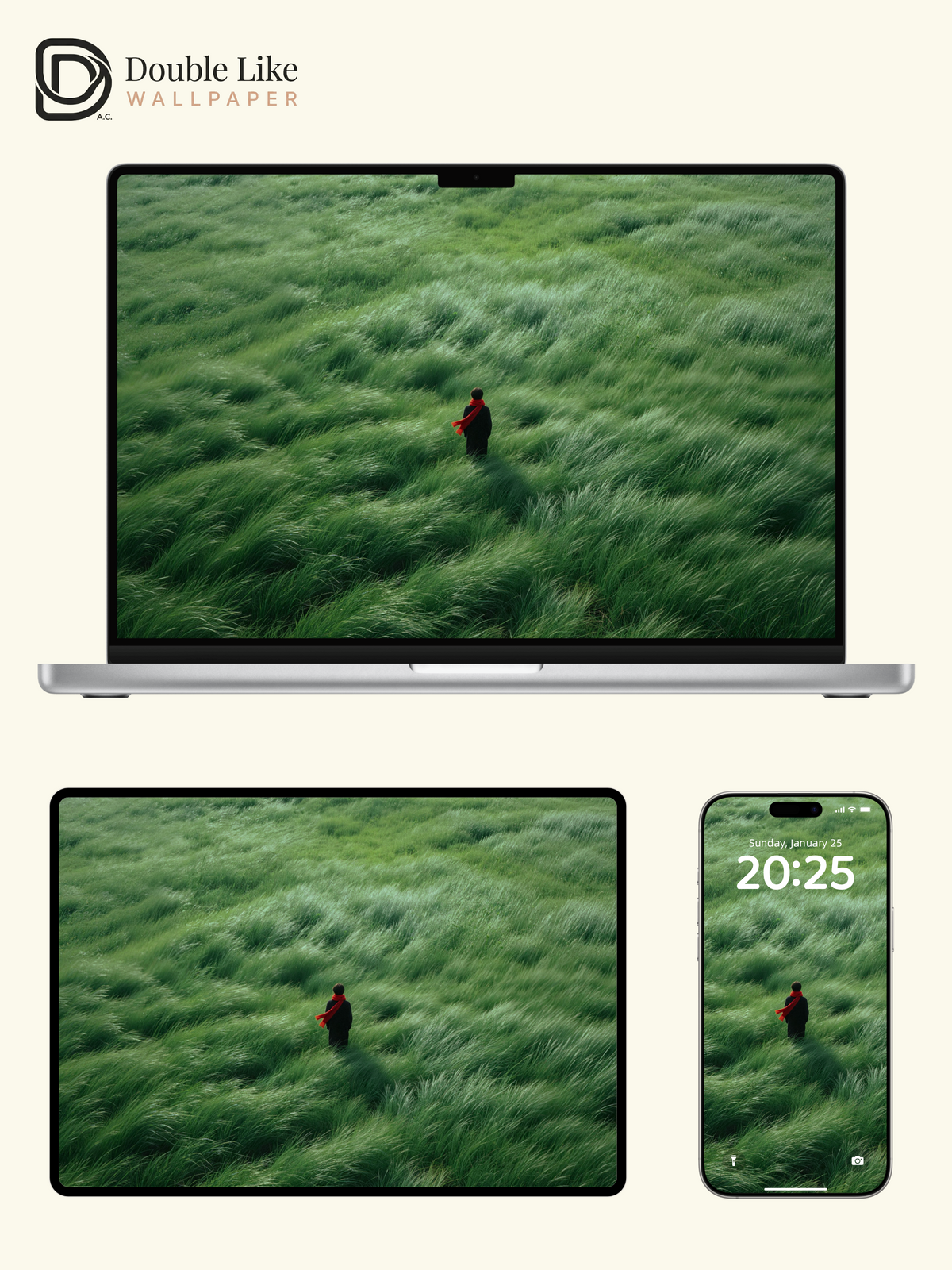Windy Green Grassland & Red Scarf Solitary Figure Aesthetic Wallpaper Pack [#JJ230807]
