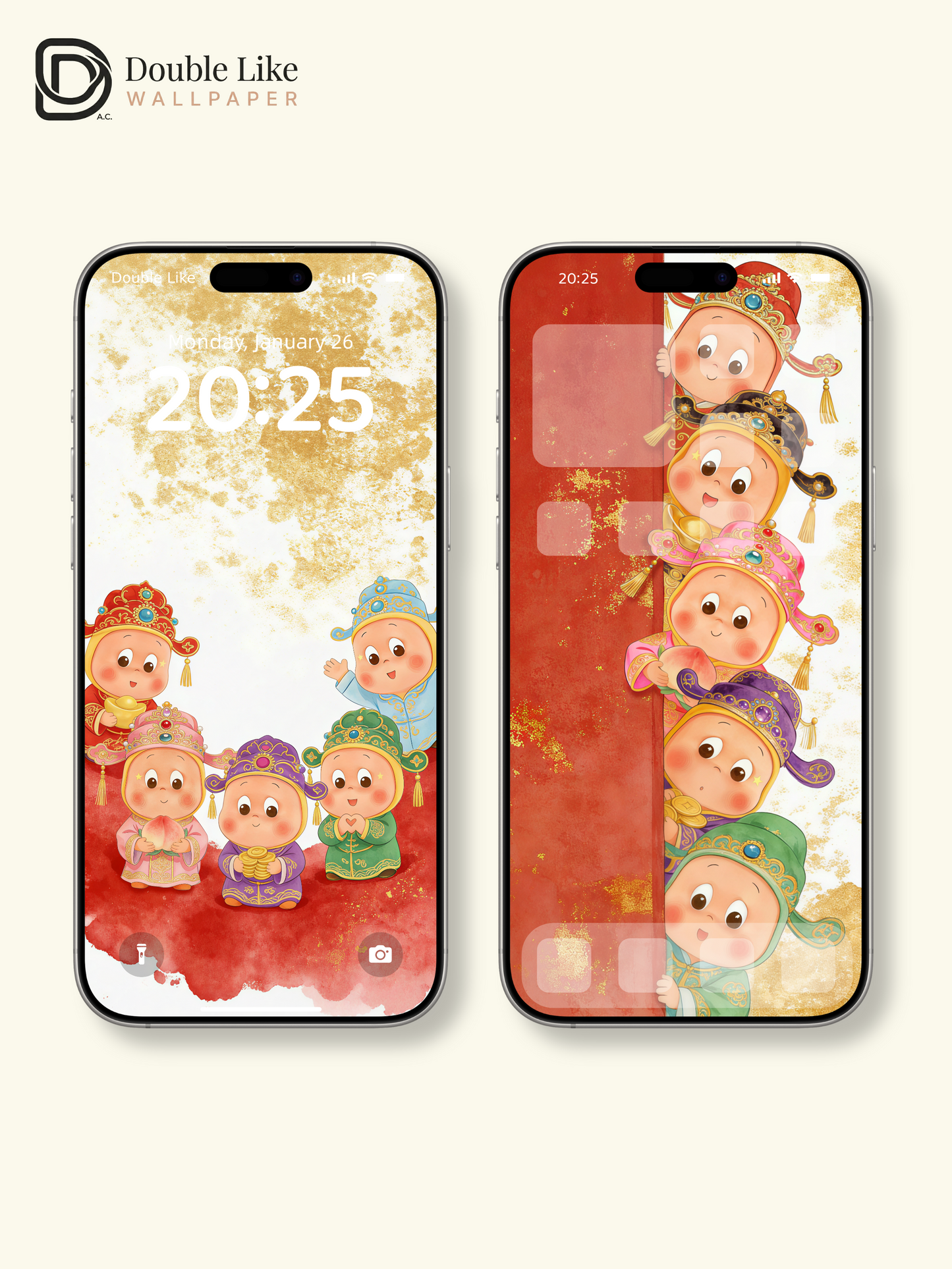 Product Name: Five Cute Lucky Kids Happy New Year Full Wallpaper Pack [#JJ324]