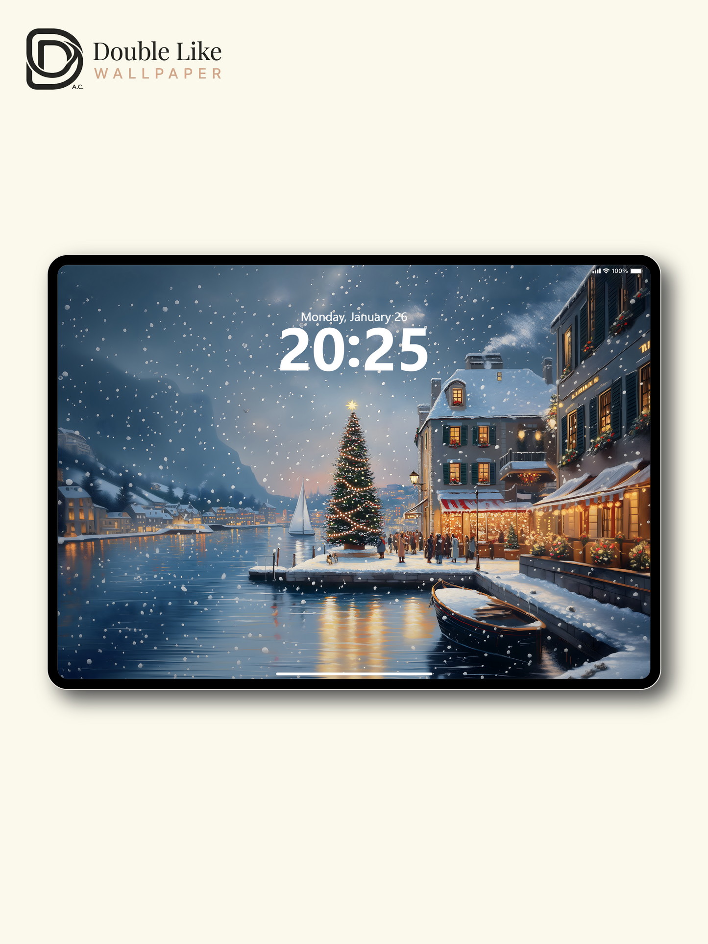 Cozy Christmas Snowy Harbor Town Illustration Aesthetic Wallpaper Pack [#WGF072]