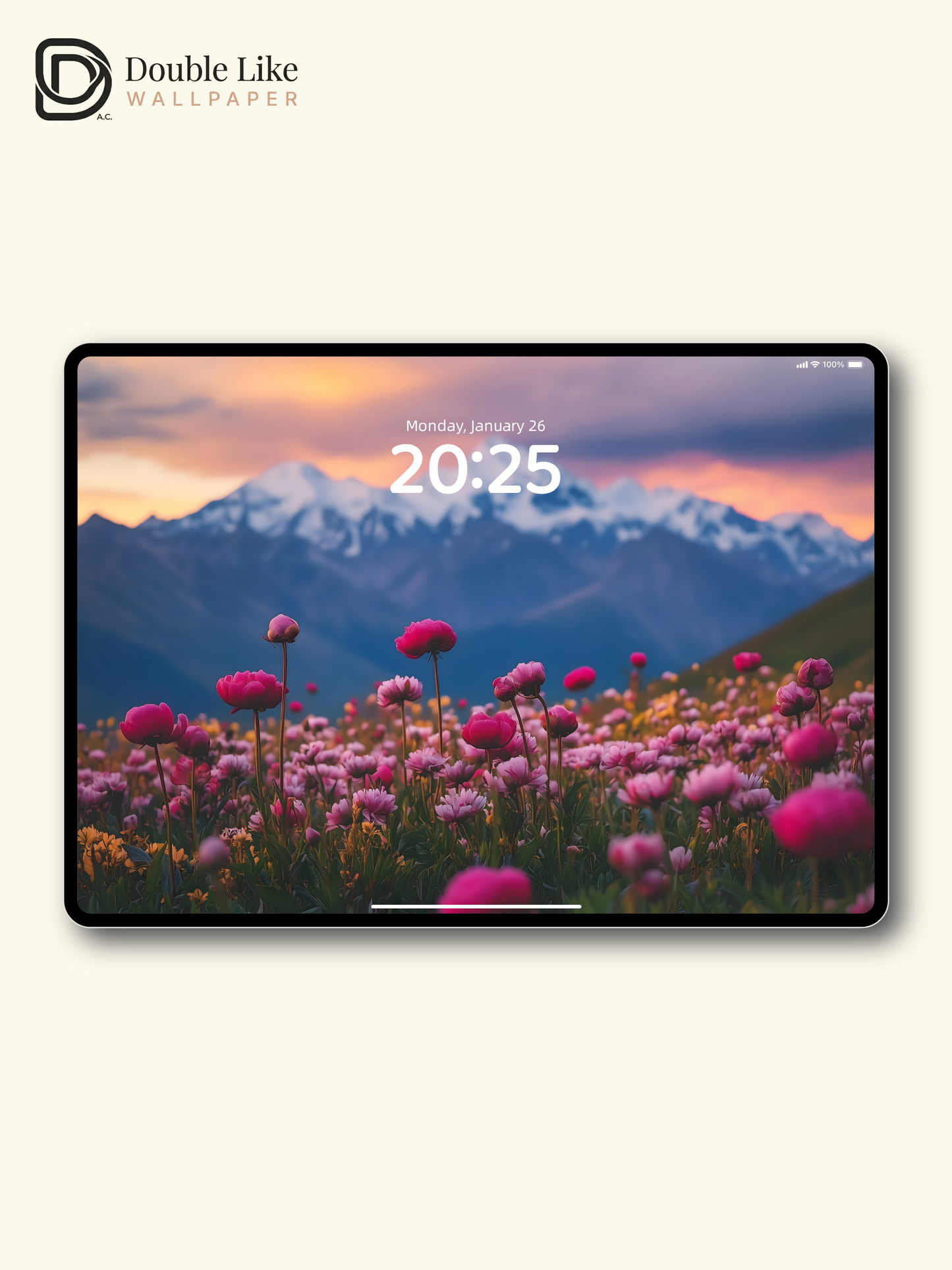 Healing Pink Flower Field Sunset Mountain Lock Screen Wallpaper Pack [#ZJYX0469]