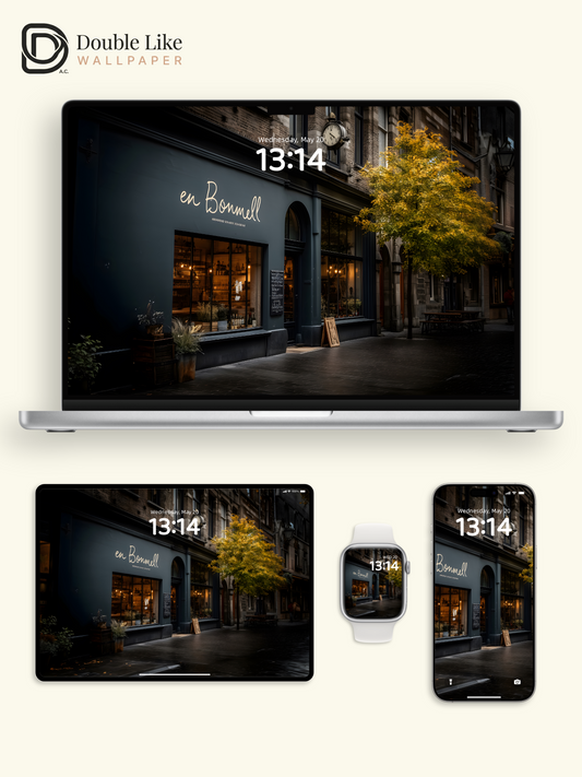 Cozy Cafe Street Photography Vintage City Wallpaper [#ZJYX0455]