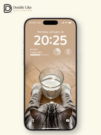 Cute Tabby Cat and Milk Glass Aesthetic Cozy Healing Wallpaper Pack [#ZMY481]