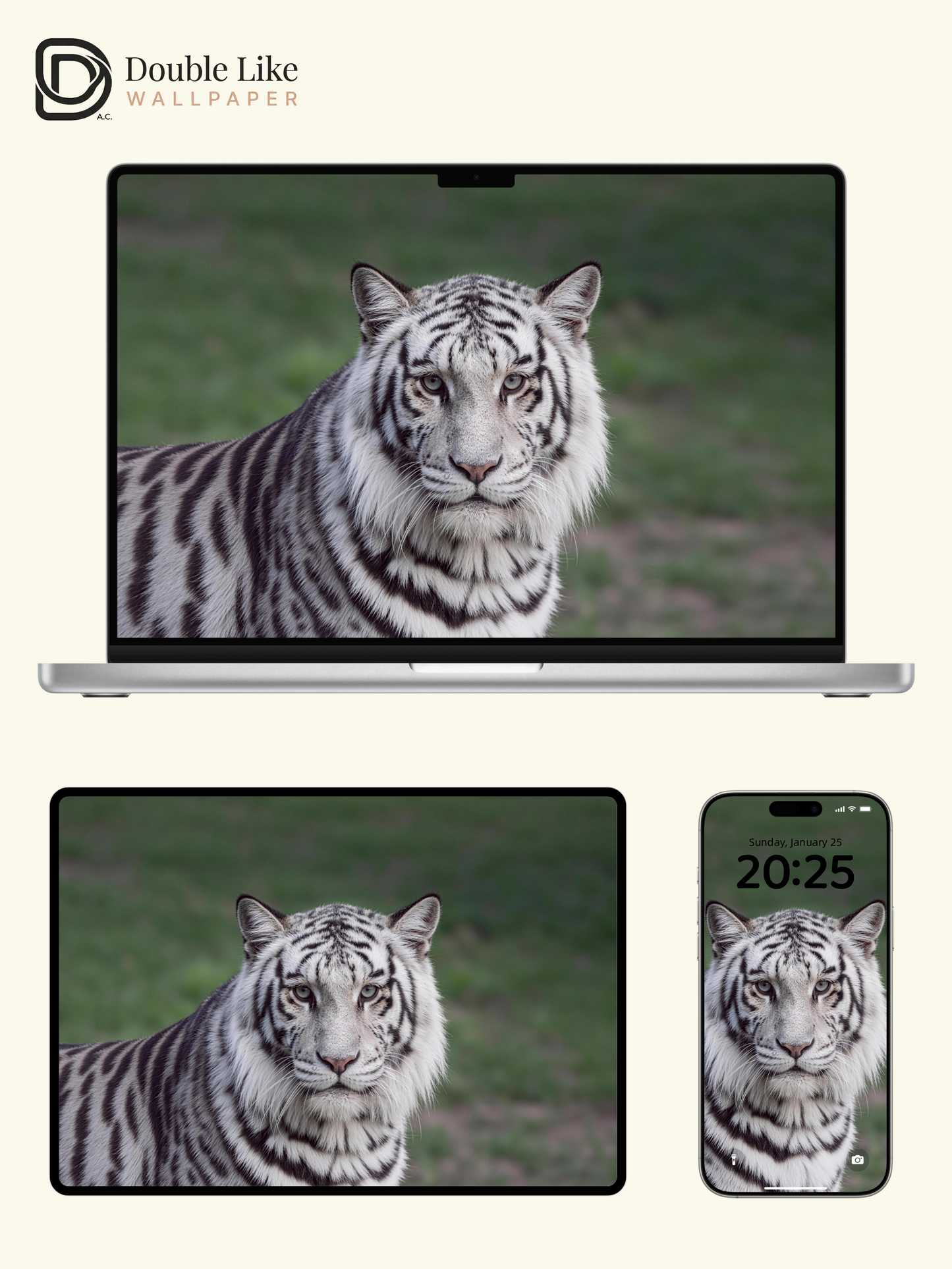 White Tiger In Green Wilderness Premium Motivational Full Device Wallpaper Pack [#LFHL30121]