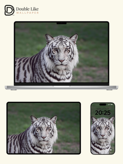 White Tiger In Green Wilderness Premium Motivational Full Device Wallpaper Pack [#LFHL30121]
