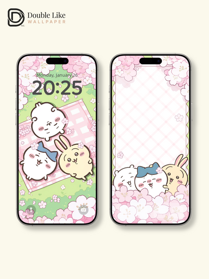 Cherry Blossom Picnic – Kawaii Spring Healing Wallpaper Set [#CKW380]