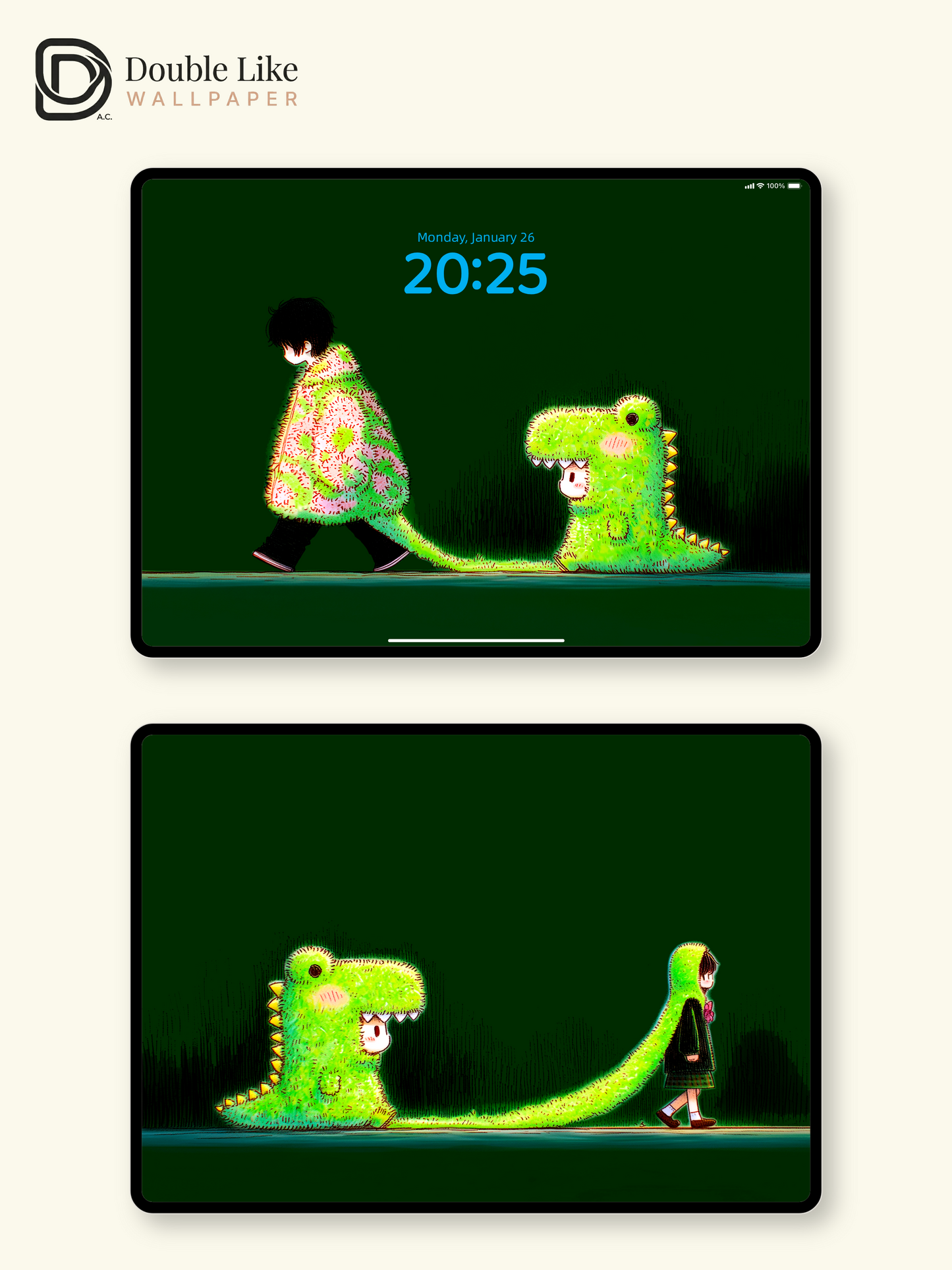 Glowing Dinosaur Character Healing Illustration Wallpaper Pack [#GG1407]