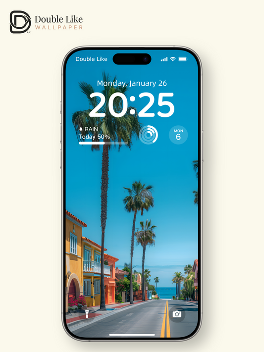 Sunny Coastal Street Palm Trees Summer Travel Lock Screen Wallpaper Pack [#ZJYX0164]