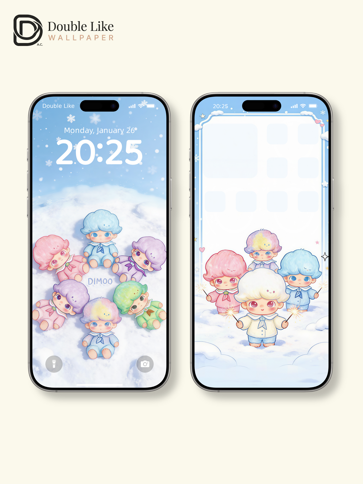 Cute 3D Pastel Winter Snow Angels Aesthetic Wallpaper Pack for iPhone and iPad [#JJ291]
