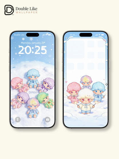 Cute 3D Pastel Winter Snow Angels Aesthetic Wallpaper Pack for iPhone and iPad [#JJ291]