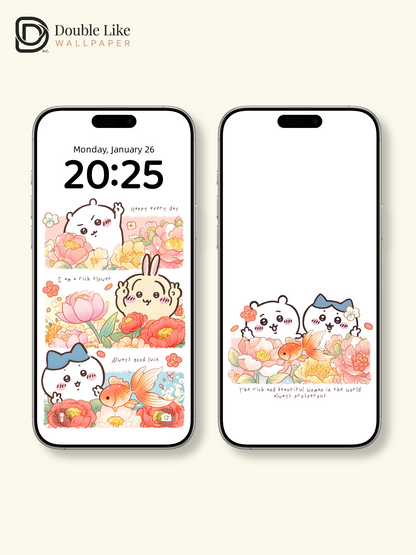 Blooming Lucky – Kawaii Good Luck Floral Wallpaper Set  [#CKW365]