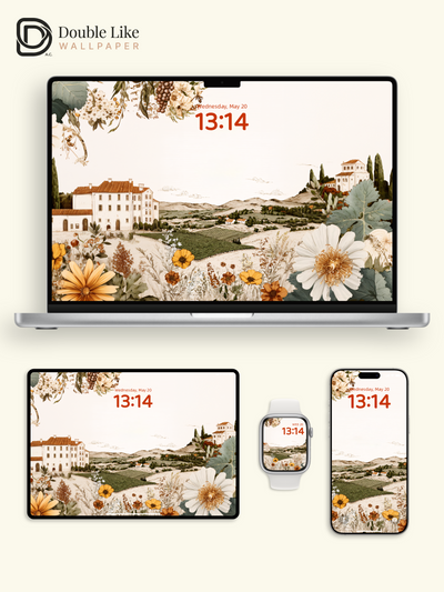 Vintage Tuscany Vineyard Manor Floral Illustration Wallpaper Pack [#JJ1214]