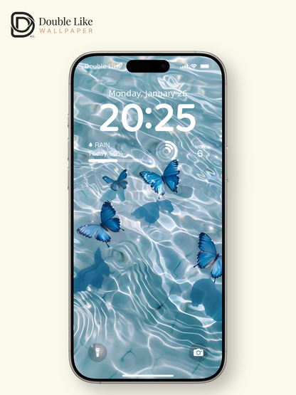 Dreamy Blue Butterflies Sparkling Water Aesthetic Wallpaper Pack [#ZJYX0196]