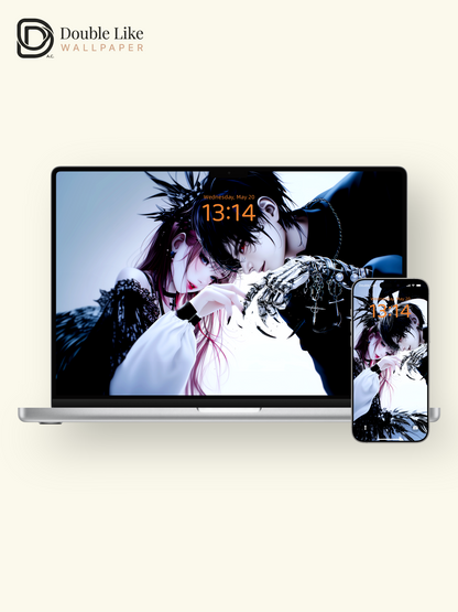 Gothic Anime Couple Mechanical Claw Black Wings Dark Aesthetic Wallpaper Pack [#HW1522]