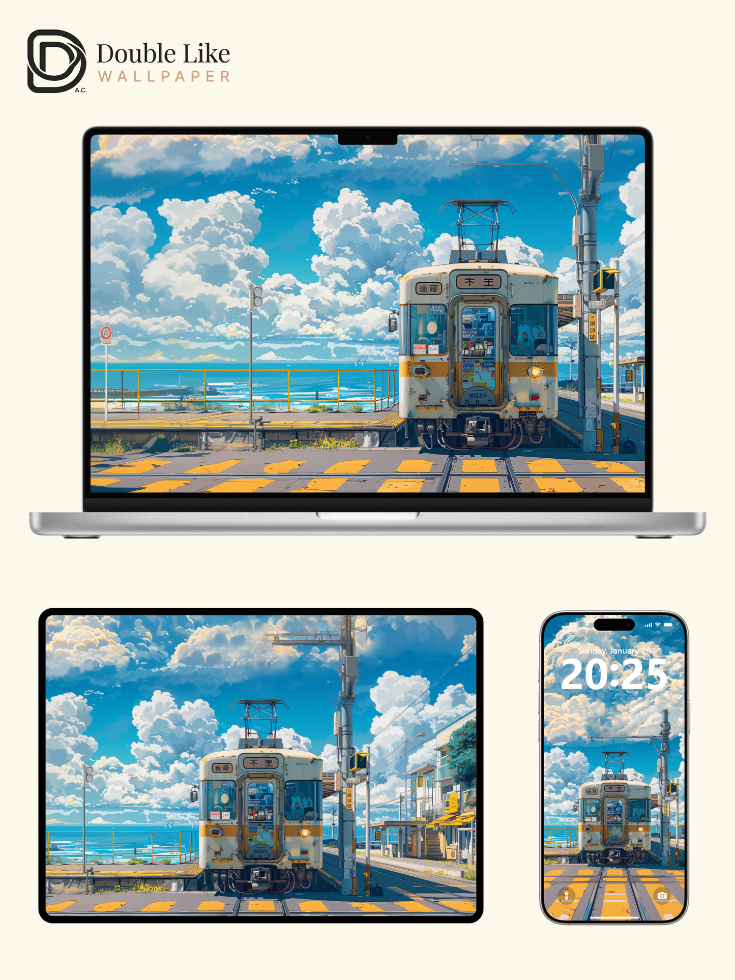 Seaside Train Station Summer Clouds Anime Aesthetic Wallpaper Pack [#WGF035]