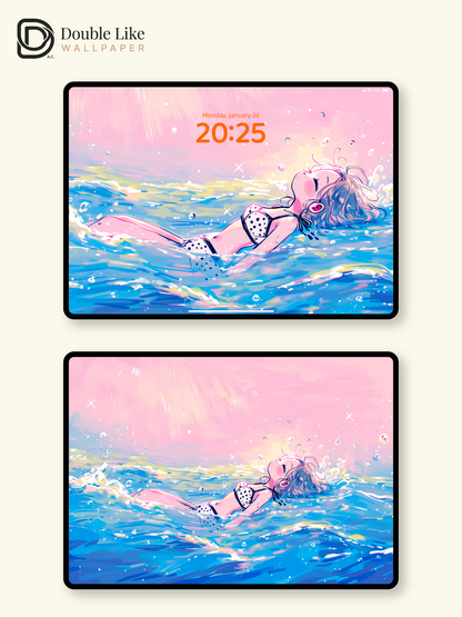Anime Summer Ocean Sunset Floating Girl Aesthetic Wallpaper Pack [#HW1471]