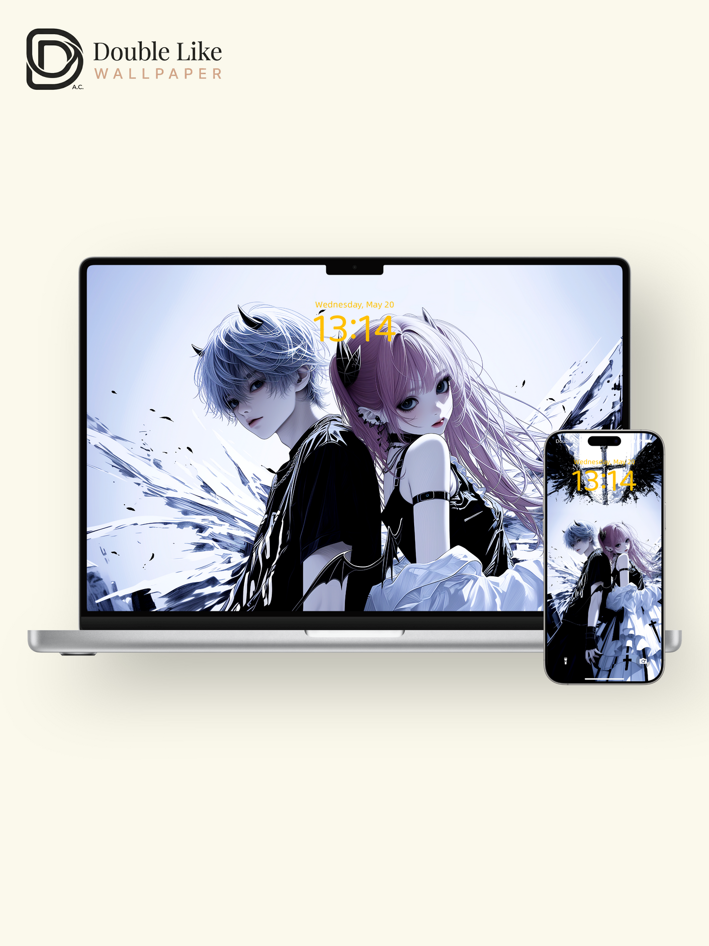 Cyberpunk Anime Demon Couple Horns Ink City Dark Aesthetic Wallpaper Pack [#HW1521]