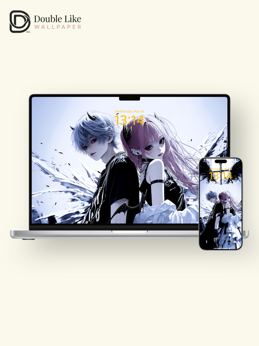 Cyberpunk Anime Demon Couple Horns Ink City Dark Aesthetic Wallpaper Pack [#HW1521]