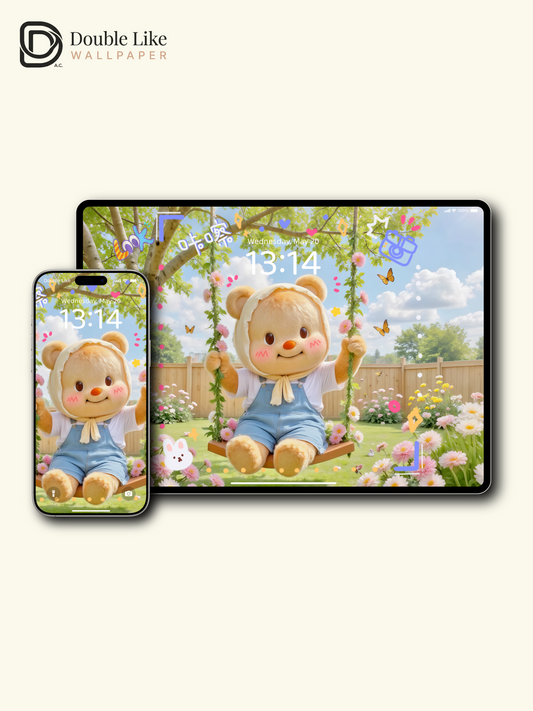 Butter Bear's Spring Swing | Cozy Healing Wallpaper Pack [#JJ145]