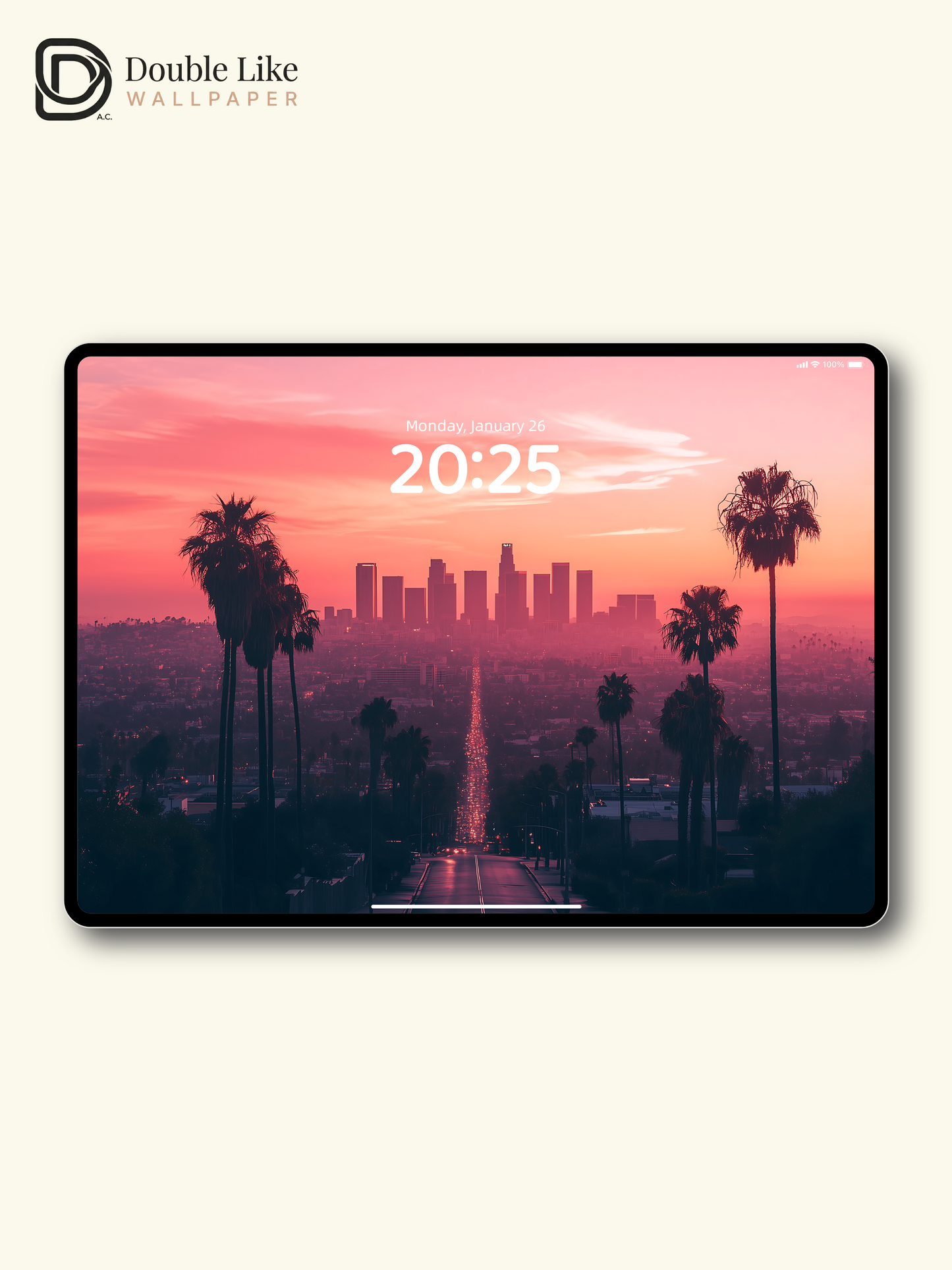 Pink Sunset Los Angeles Cityscape Palm Trees Aesthetic Wallpaper Pack [#ZJY336]