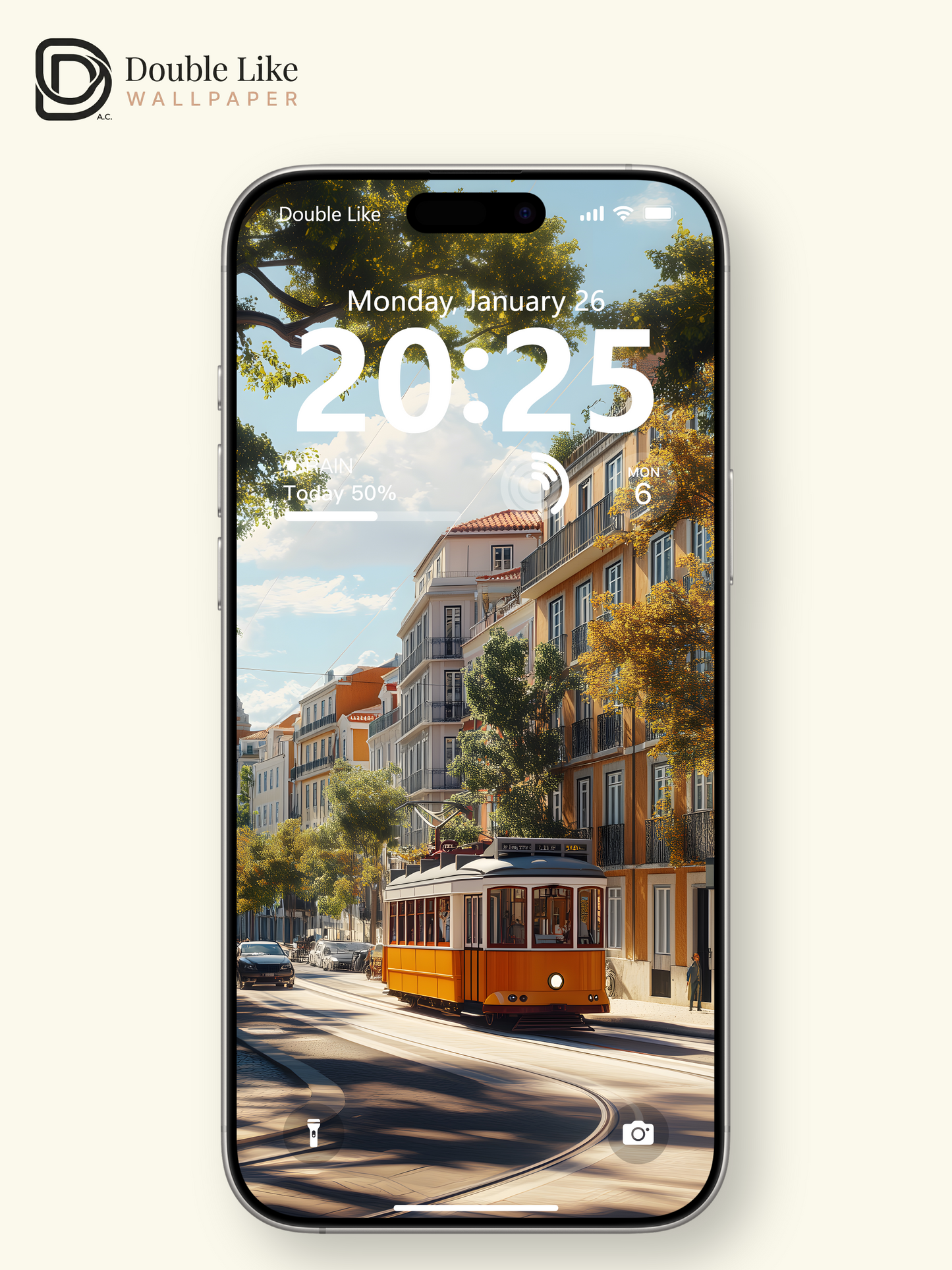 European Vintage Yellow Tram City Street Aesthetic Wallpaper Pack [#WGF118]
