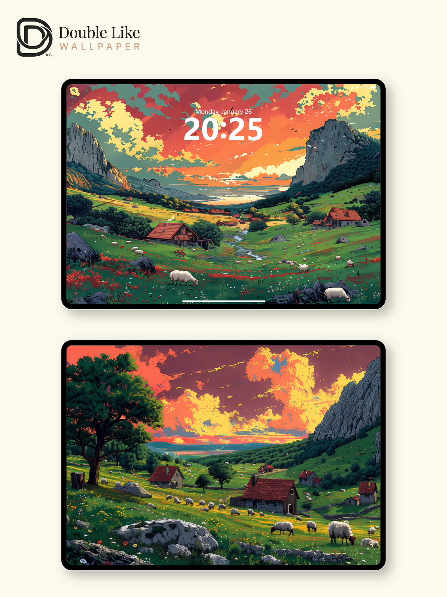 Sunset Mountain Valley Pastoral Landscape Aesthetic Wallpaper Pack [#WGF010]