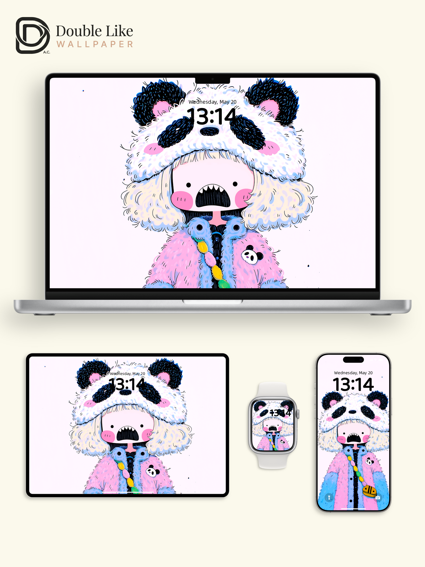 Kawaii Anime Panda Hat Girl Colorful Aesthetic Wallpaper [#HW1477]