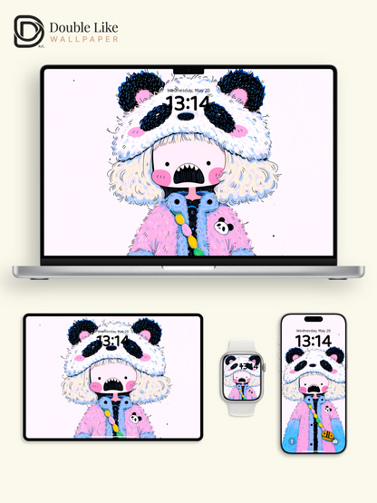 Kawaii Anime Panda Hat Girl Colorful Aesthetic Wallpaper [#HW1477]