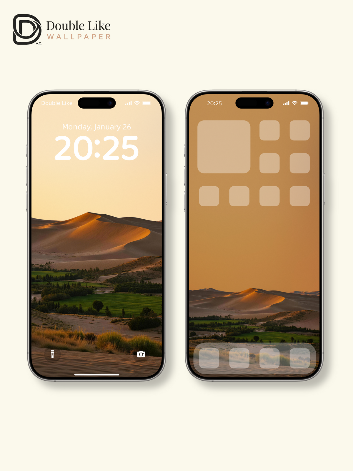 Golden Desert Dunes & Emerald Oasis Sunset Nature Wallpaper Pack [#JJ230905]