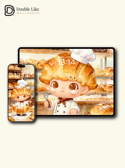 Cozy Croissant Bakery Wallpaper – Cute Croissant Kid IP Lock Screen Set [#JJ333]