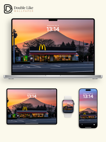 McDonald's Mount Fuji Sunset Aesthetic Digital Art Wallpaper Pack [#ZJYX0453]