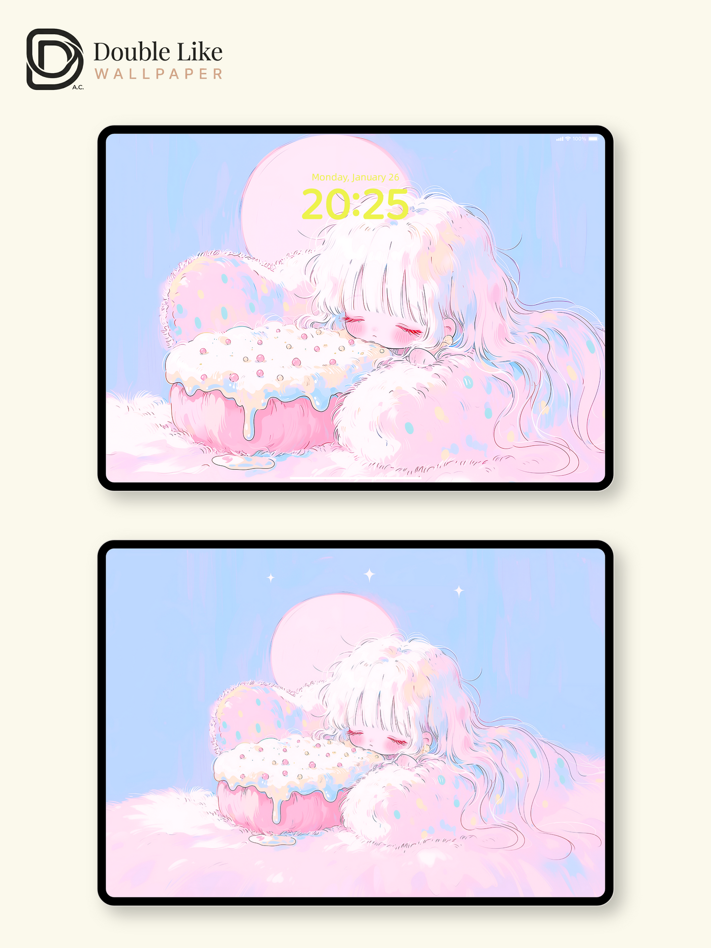 Cute Sleeping Anime Girl Pastel Donut Cloud Kawaii Aesthetic Wallpaper Pack [#HW1498]