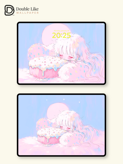 Cute Sleeping Anime Girl Pastel Donut Cloud Kawaii Aesthetic Wallpaper Pack [#HW1498]
