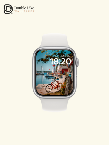 Coastal Harbor Lighthouse & Red Bicycle Aesthetic Wallpaper Pack [#JJ1329]