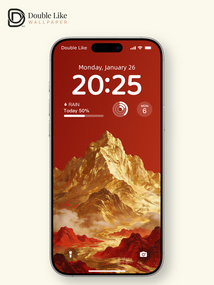 Chinese Style Red Golden Mountain River Inspirational Wallpaper Pack [#LFHL30205]
